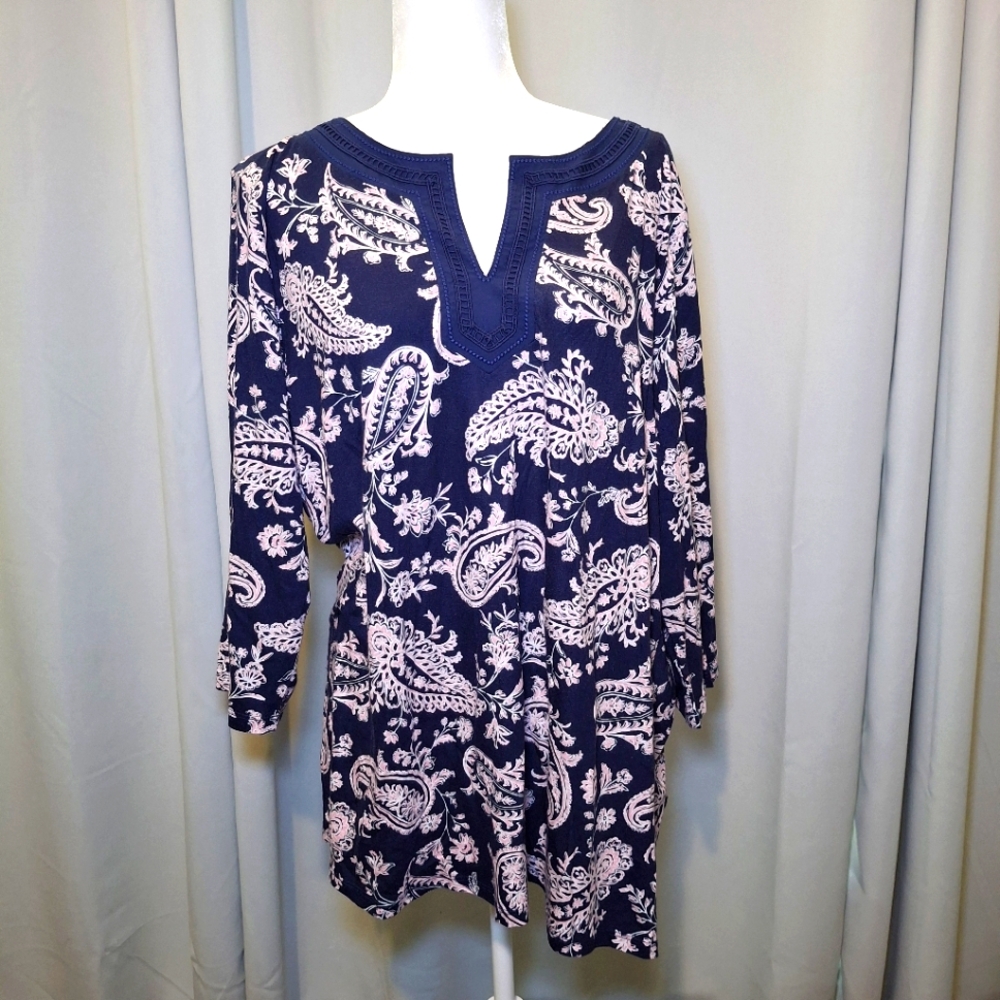 Women's Talbots Paisley Split Neck Tunic 3/4 Sleeve Size 2X